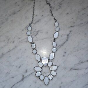 White House Black Market Mother of Pearl Statement Necklace Silver Tone 16"